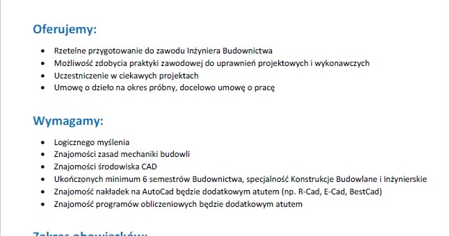 Oferta pracy dla studentów